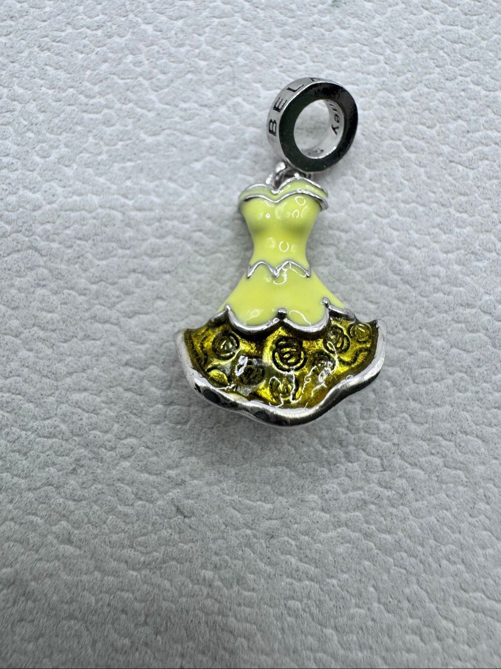 Disney 925 Sterling Silver Beauty & The Beast Belle Dress Dangle Charm Yellow OS